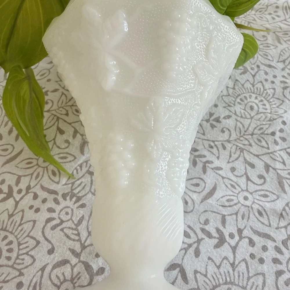 Vintage Milk Glass Hobnail Pedestal Vase | Scalloped Edge Floral Decor